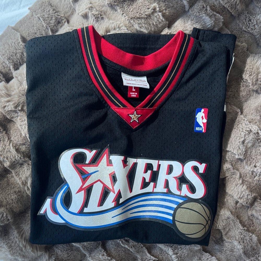 Mitchell & Ness Black and Red Sixers Jersey